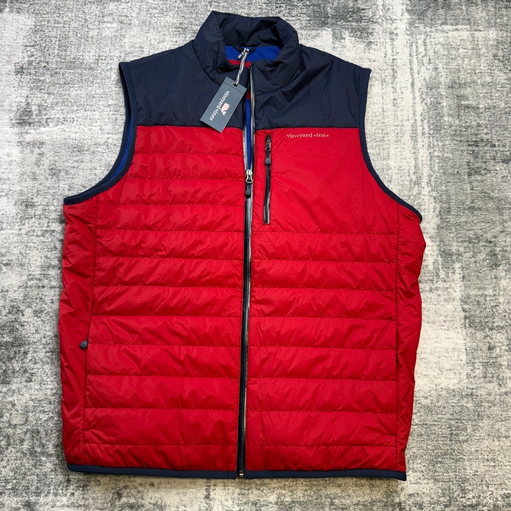Vineyard Vines Vest Men XL Red Performance Shoreland Puffer Insulated Fleece NEW